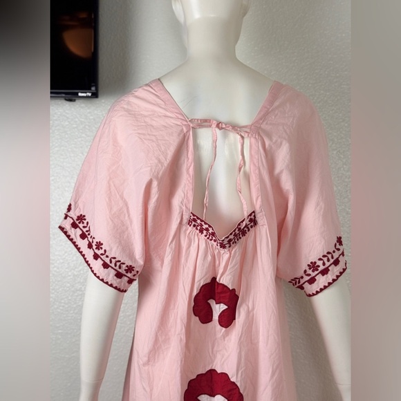Zara Bohemian Pink Maxi Dress with Red Embroidery Size Small. D25 - Picture 7 of 14